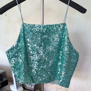 Topshop Glittering Teal Sequin Camisole